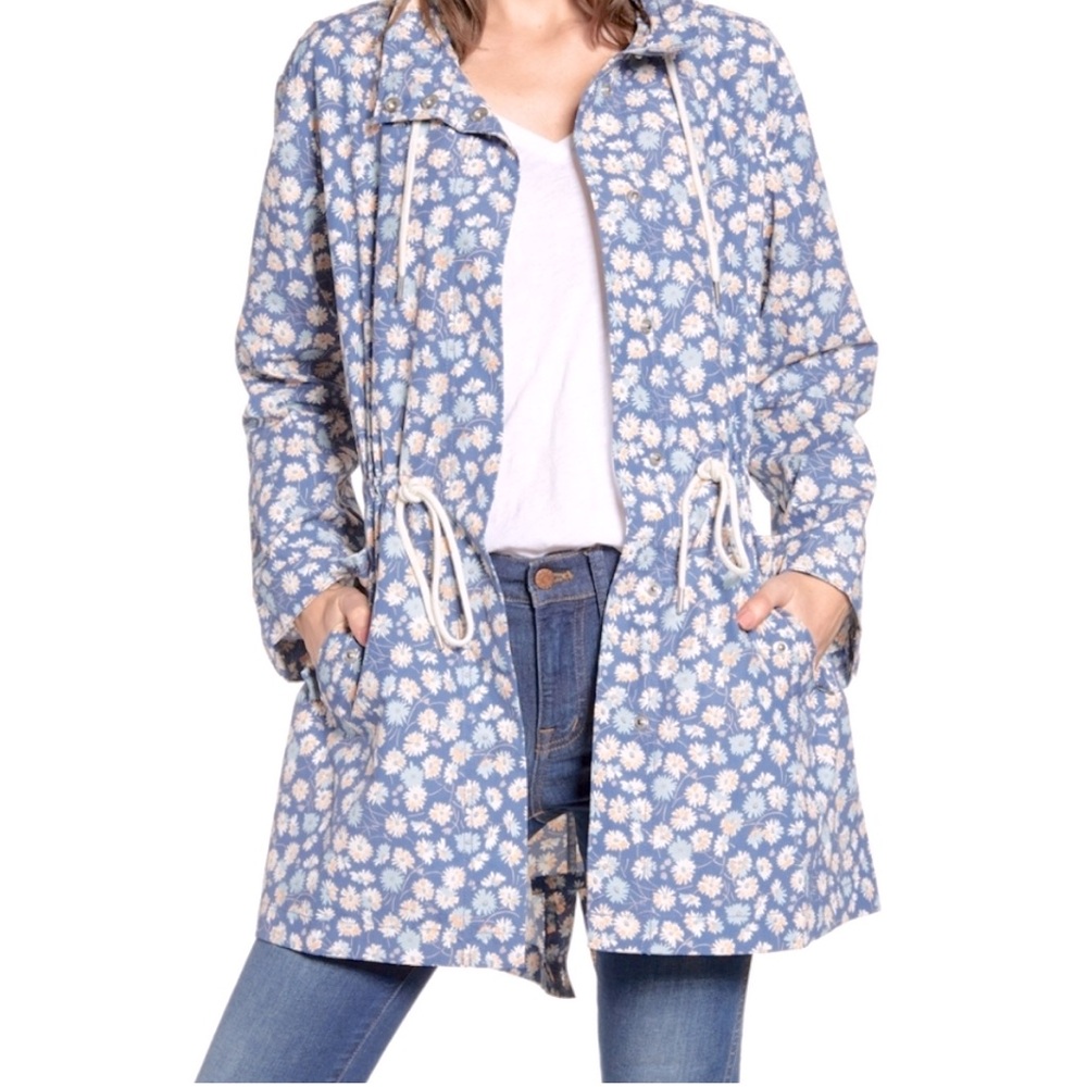 Madewell Ruffle-Neck Anorak Raincoat in French Floral Size Small